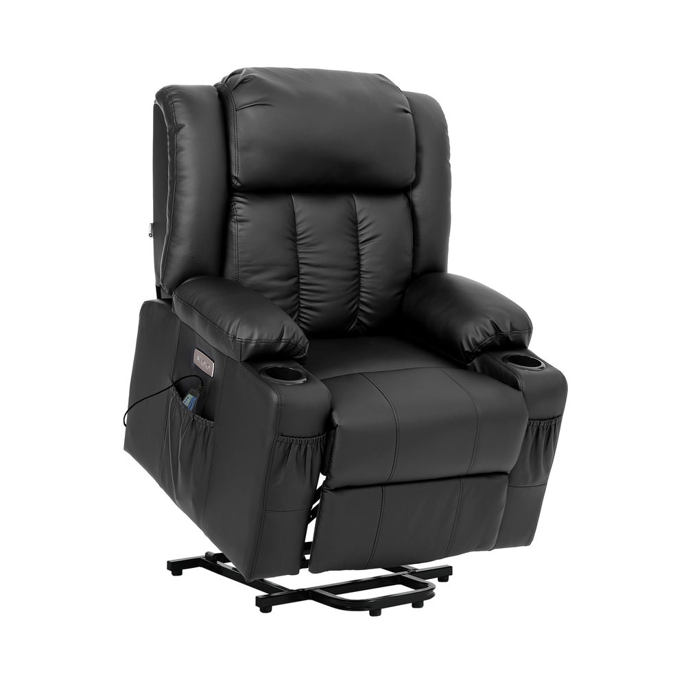 Electric Lift Massage Armchair With 2 Charge Ports Black