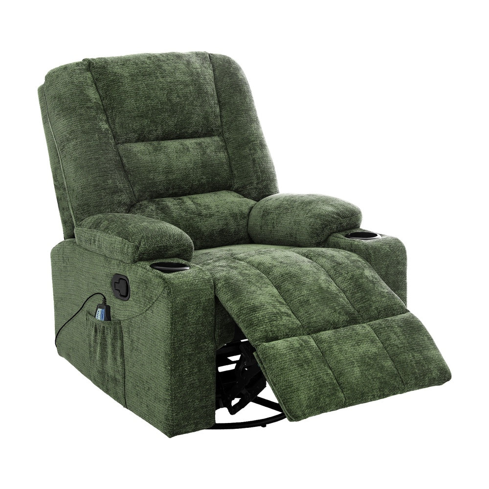 Recliner Massage Chair with Heat, 8‑Point Massage & 165° Recline – Green