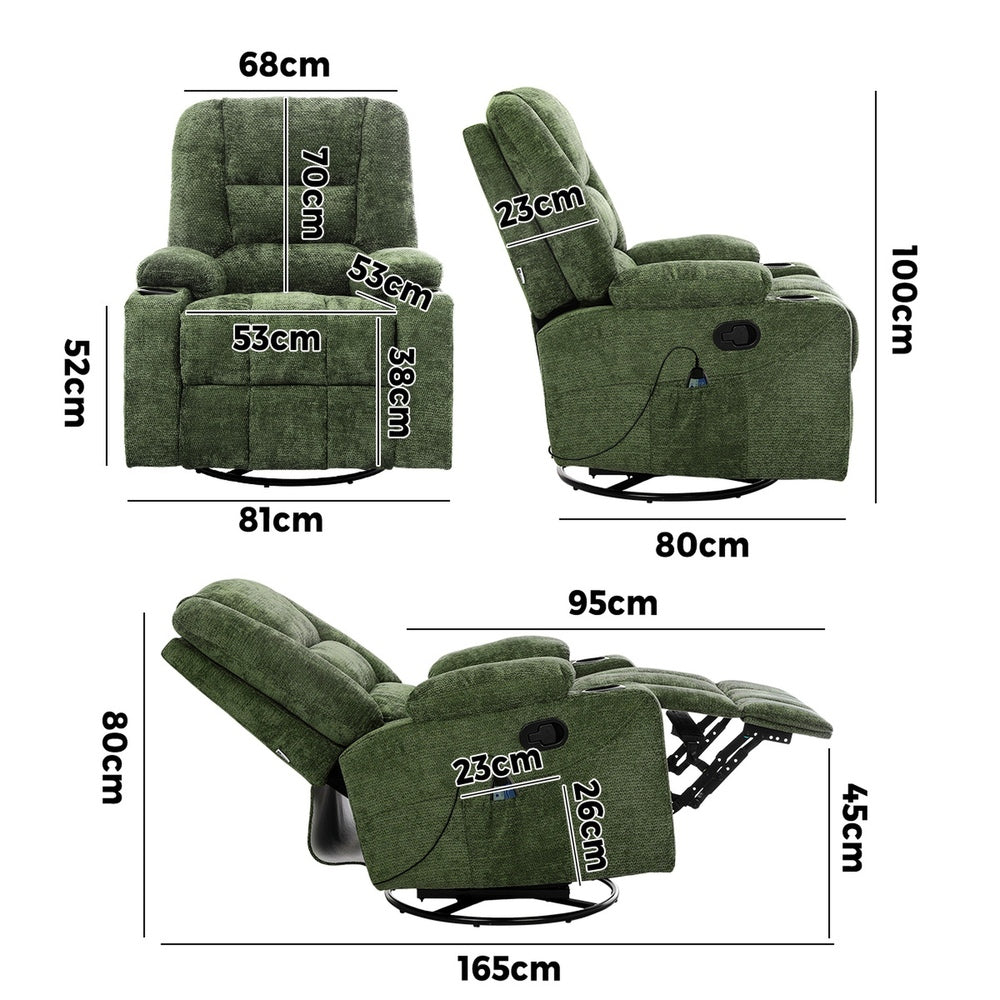 Recliner Massage Chair with Heat, 8‑Point Massage & 165° Recline – Green