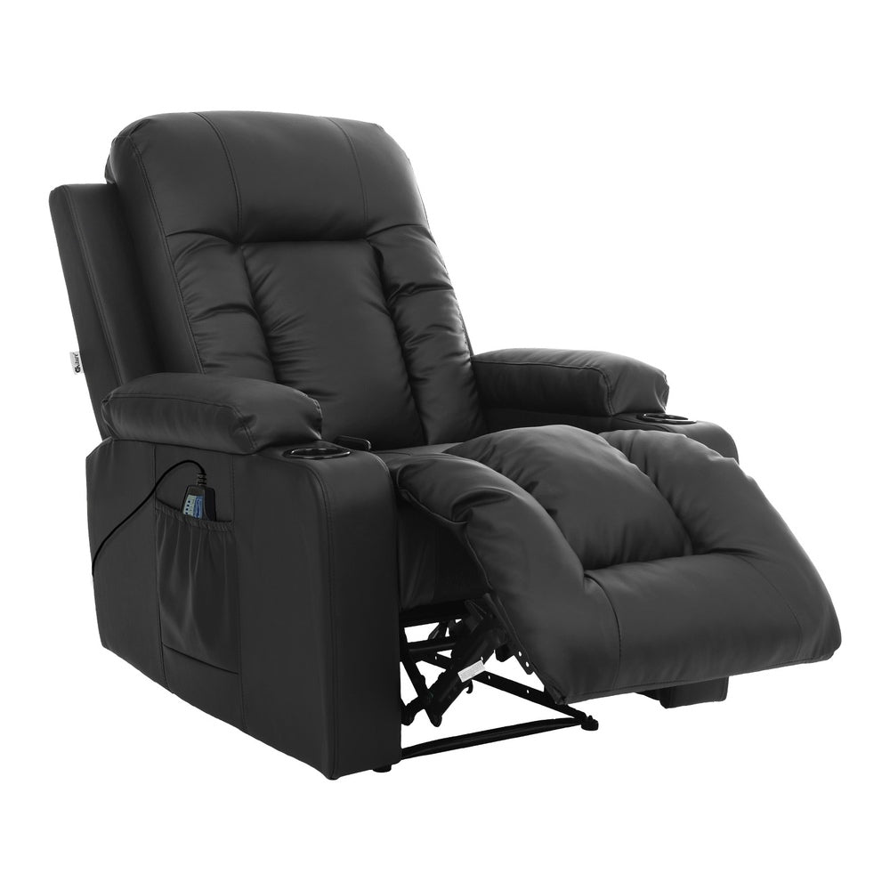 Recliner Heated Massage Armchair Lounge Sofa PU Leather Black