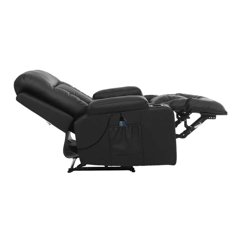Recliner Heated Massage Armchair Lounge Sofa PU Leather Black