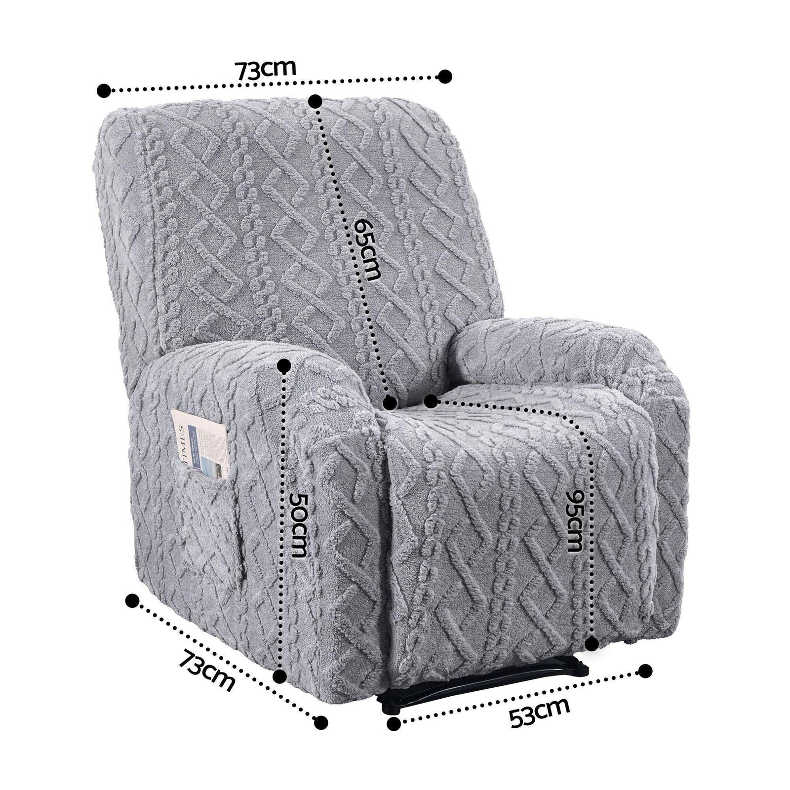 Recliner Chair Covers with Storage Side Pockets Grey