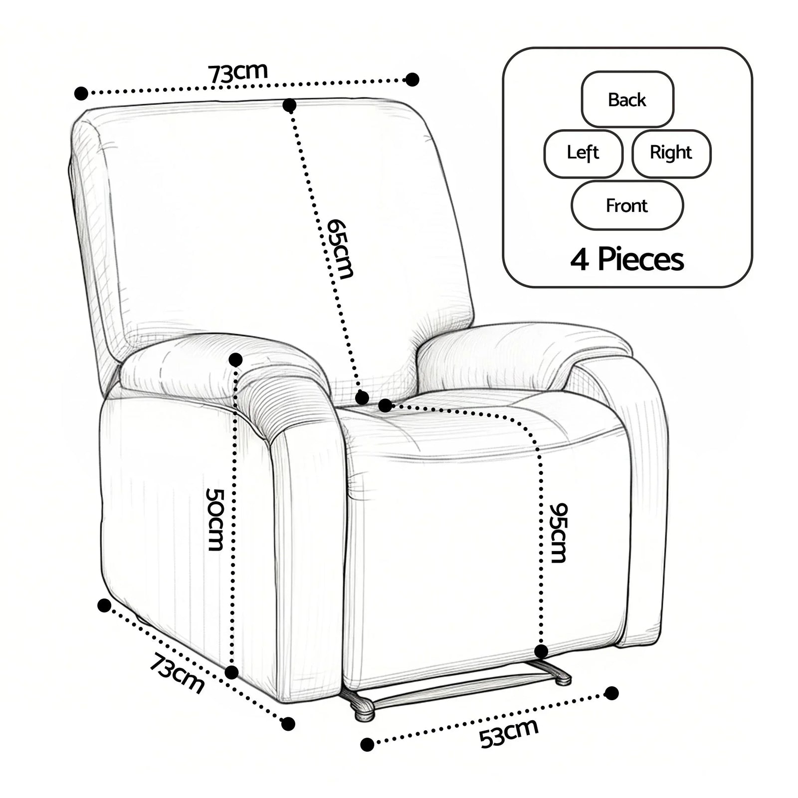 Stretch Kids Recliner Cover 4-Pieces Recliner Chair Slipcovers Printed Polyester