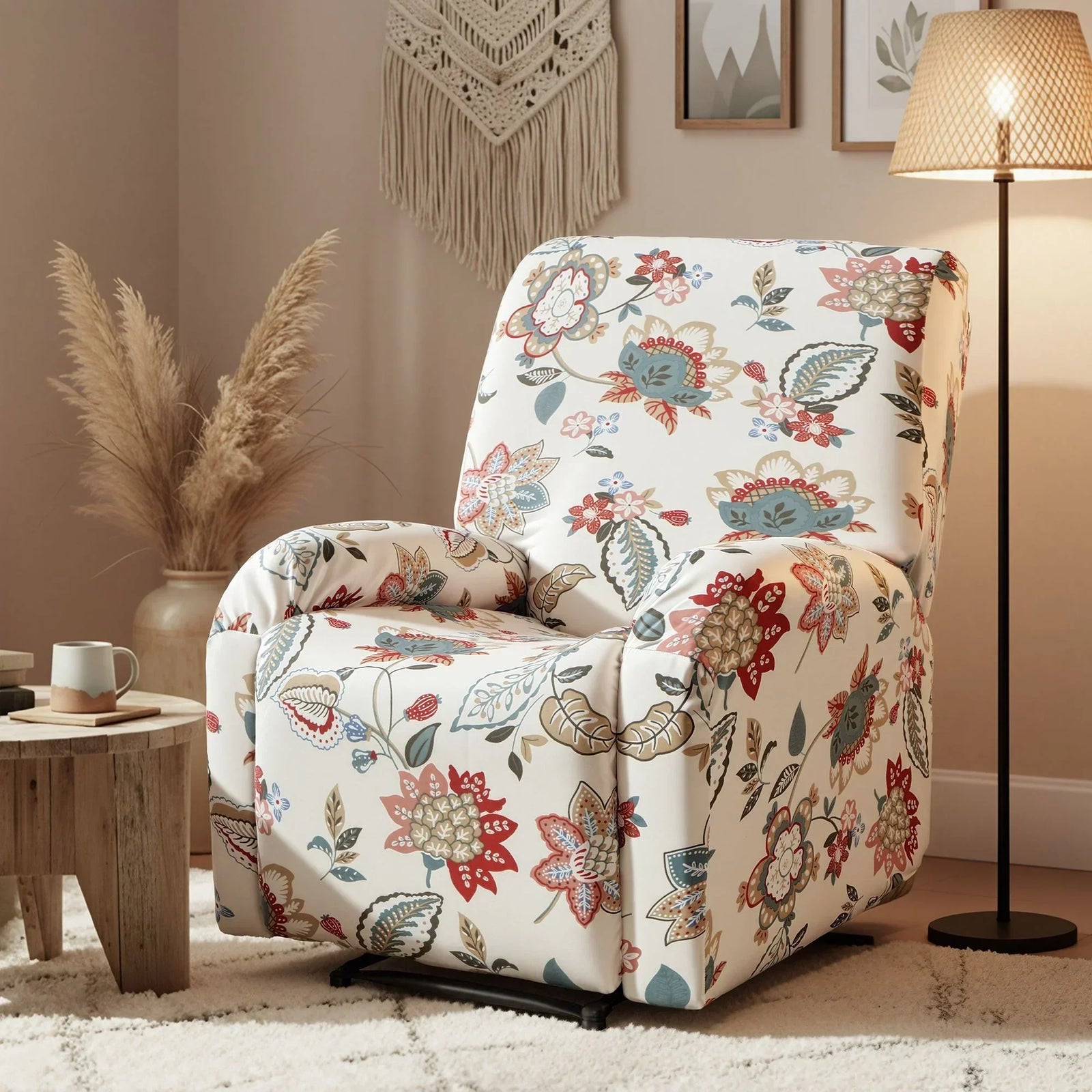 Stretch Kids Recliner Cover 4-Pieces Recliner Chair Slipcovers Printed Polyester
