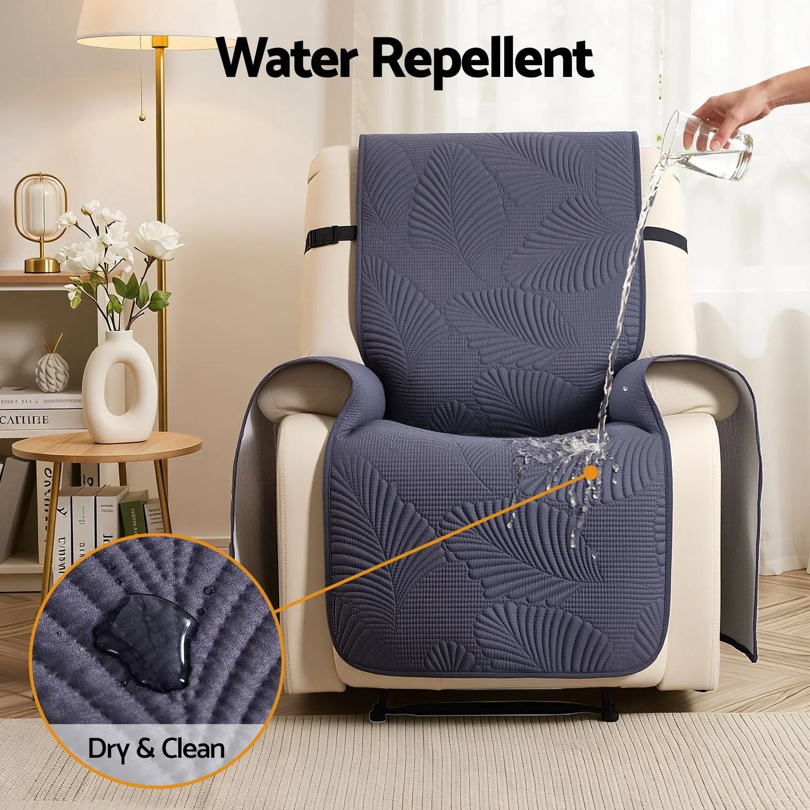 Quilted Recliner Chair Covers 100% Waterproof Recliner Slipcovers Grey