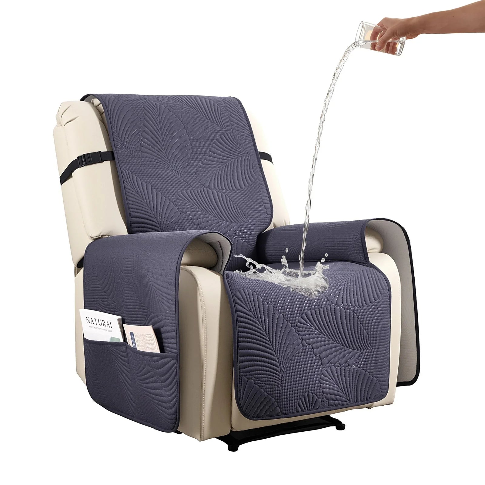 Quilted Recliner Chair Covers 100% Waterproof Recliner Slipcovers Grey