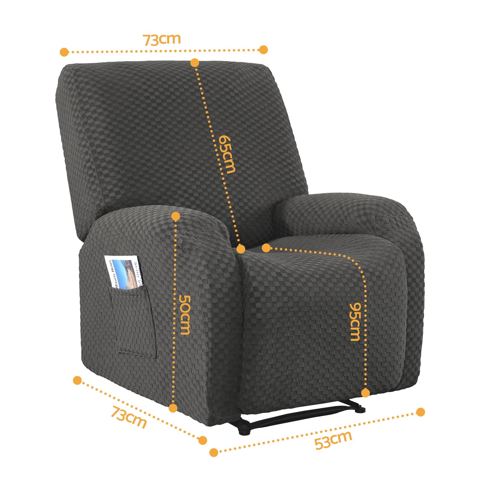 Recliner Chair Covers with Storage Side Pockets Grey Fabric