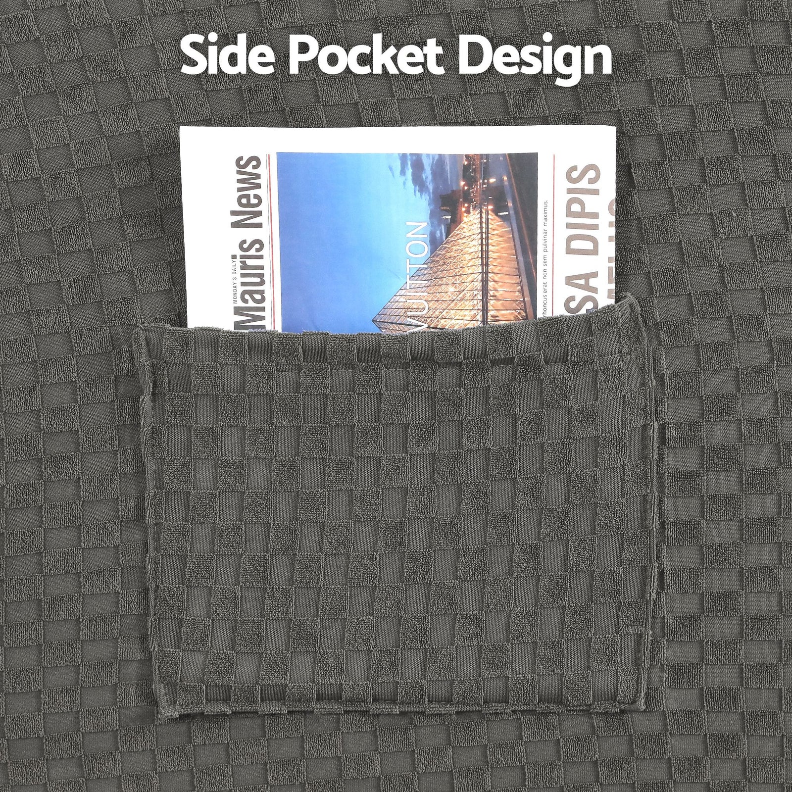 Recliner Chair Covers with Storage Side Pockets Grey Fabric