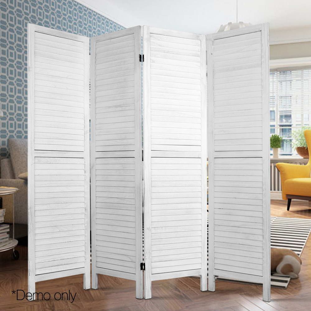4 Panel Wooden Room Divider White Folding Privacy Screen Partition Wall