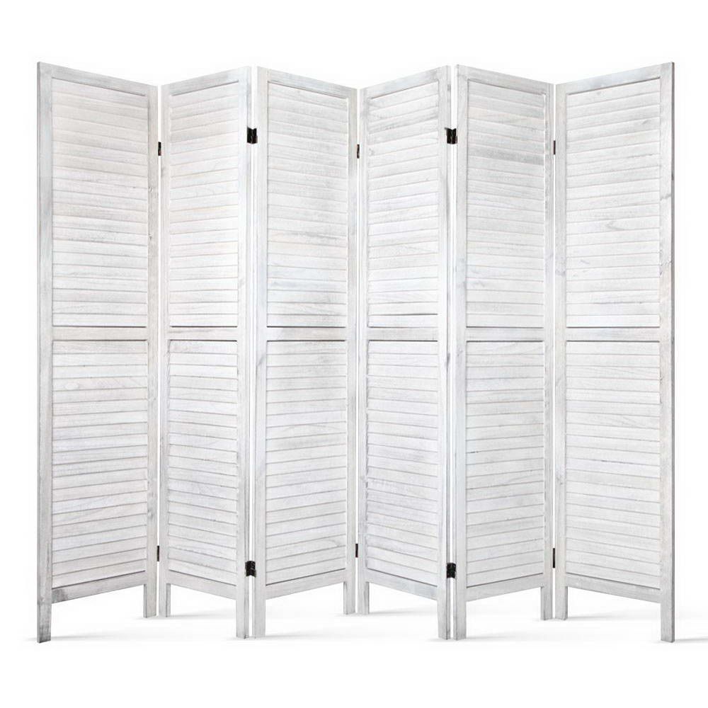 6 Panel Room Divider Folding Privacy Screen White Wooden Partition