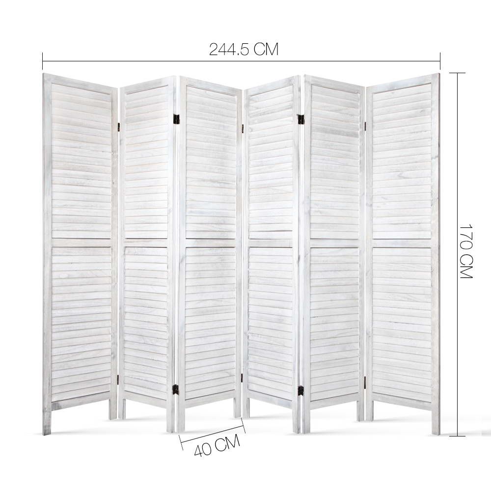 6 Panel Room Divider Folding Privacy Screen White Wooden Partition