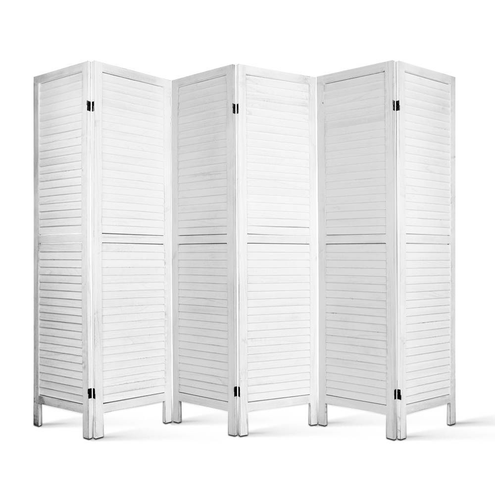 6 Panel Room Divider Folding Privacy Screen White Wooden Partition