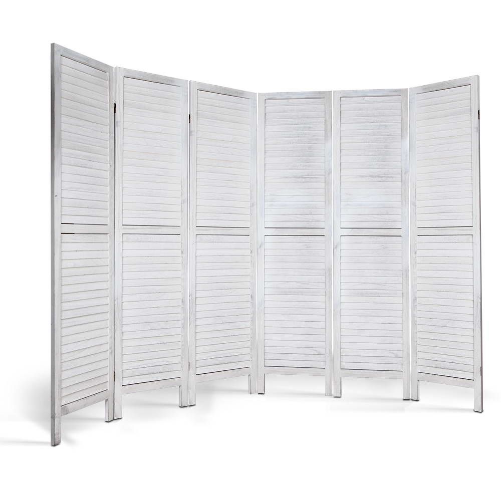 6 Panel Room Divider Folding Privacy Screen White Wooden Partition