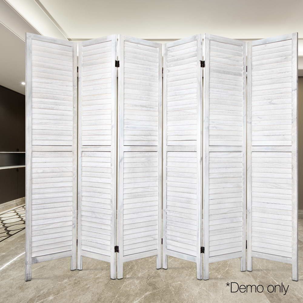 6 Panel Room Divider Folding Privacy Screen White Wooden Partition