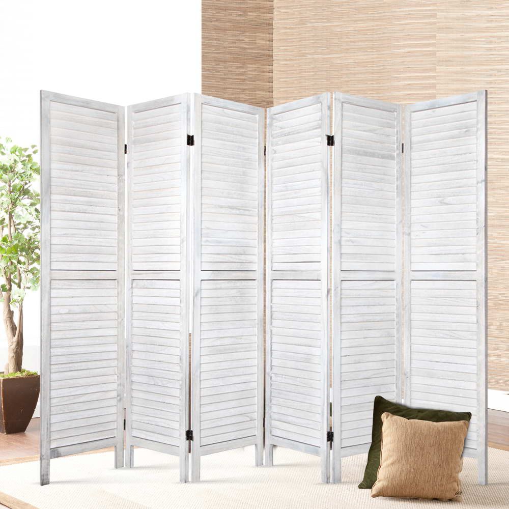 6 Panel Room Divider Folding Privacy Screen White Wooden Partition