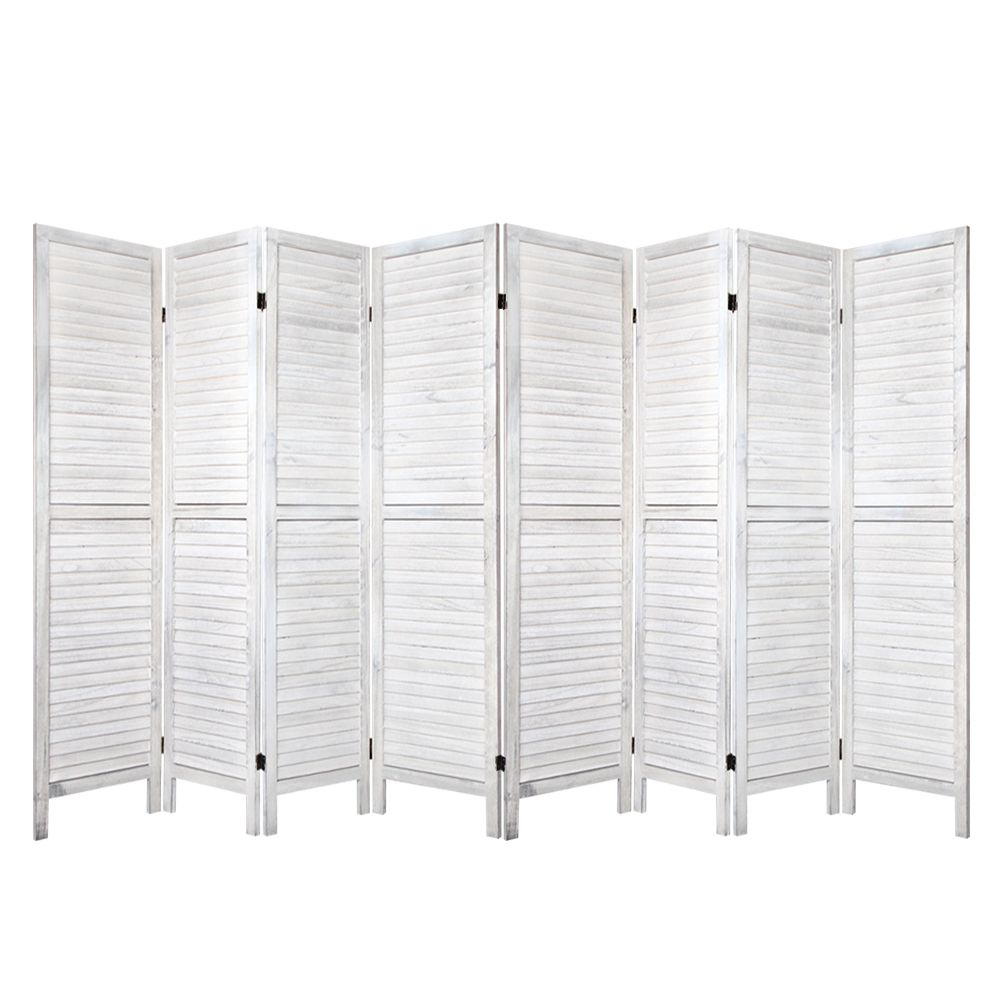 8 Panel Room Divider Folding Privacy Screen Wooden White