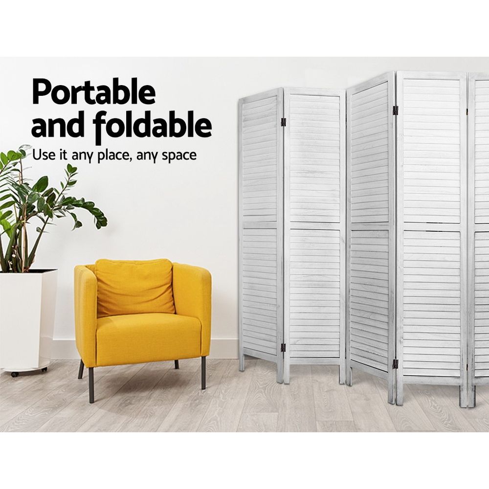 8 Panel Room Divider Folding Privacy Screen Wooden White
