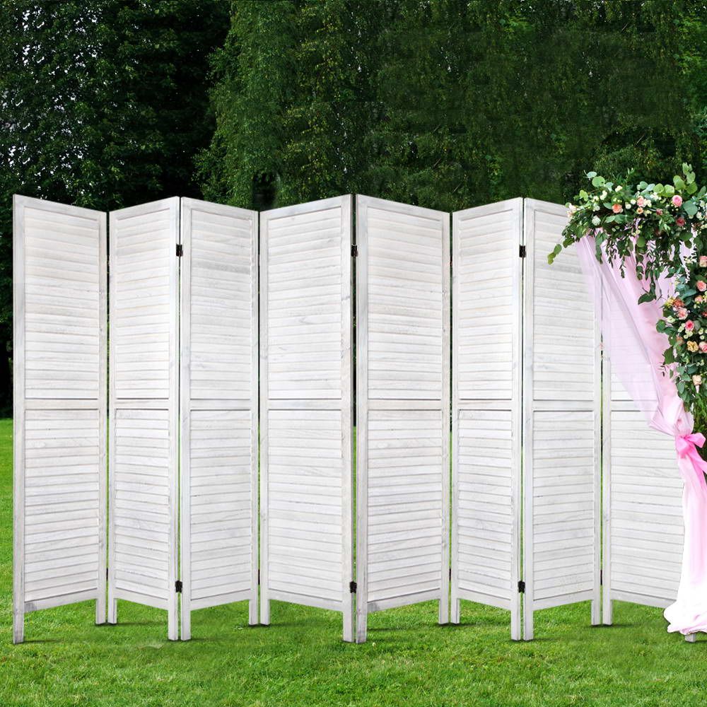 8 Panel Room Divider Folding Privacy Screen Wooden White