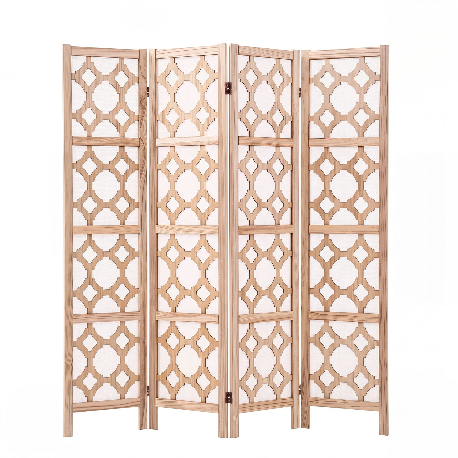Artiss 4 Panel Room Divider Folding Privacy Screen Wooden Partition Geometric Freestanding Separator Natural 170cm