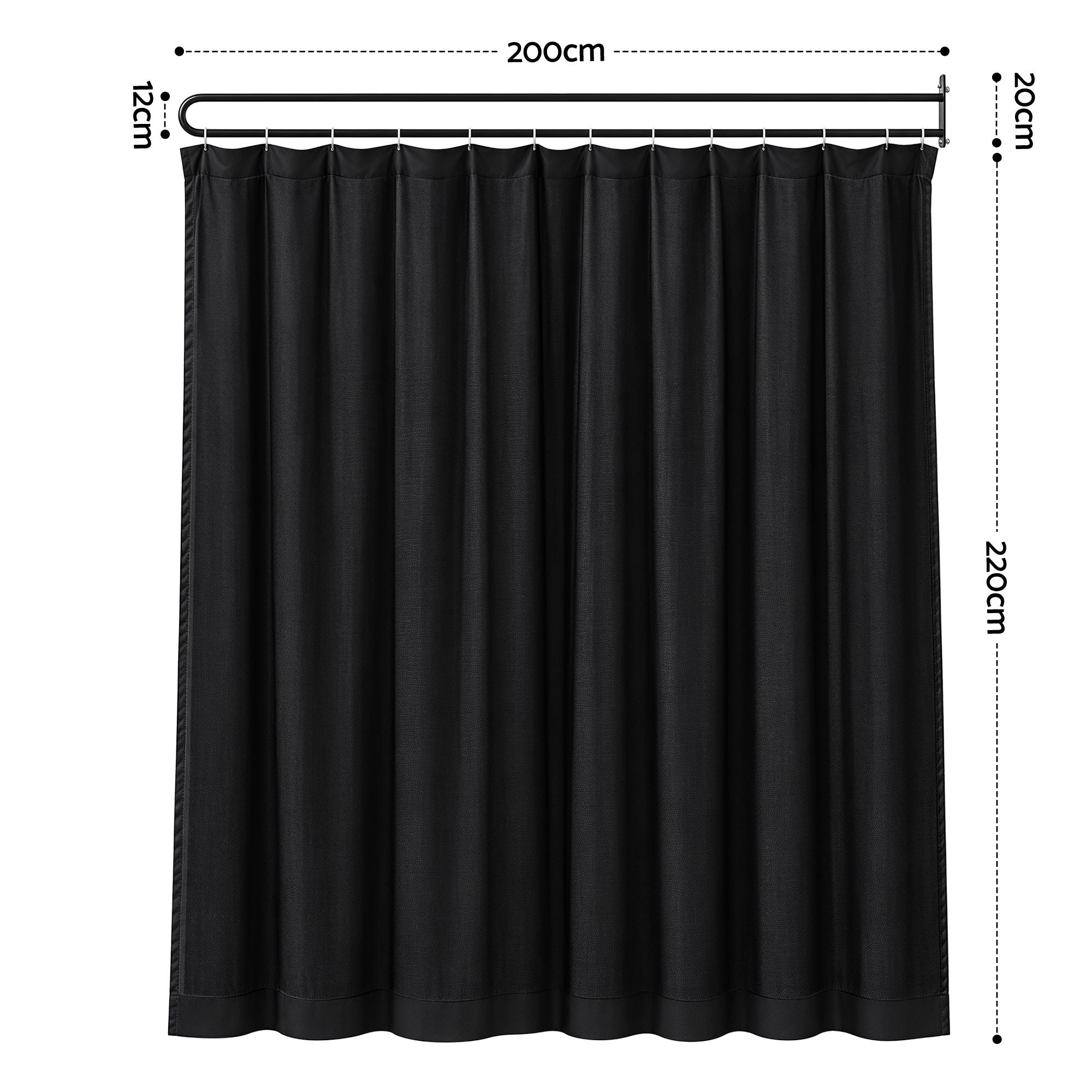 Artiss Room Divider Wall Mounted Hanging Curtain Partition Screen Black 200x220cm