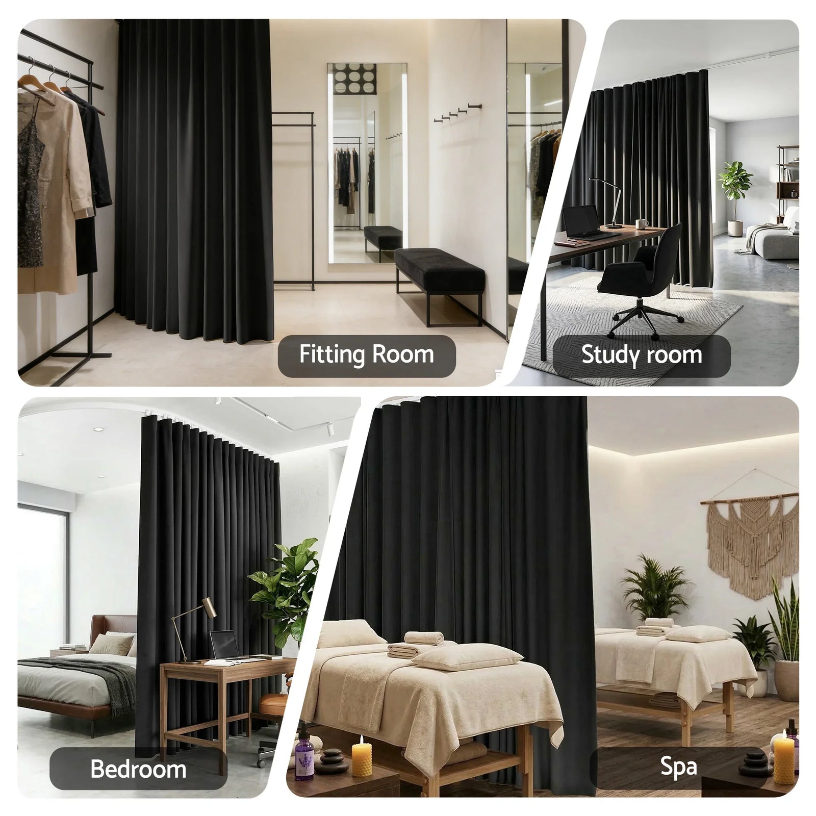 Room Divider Curtain Ceiling Mounted Track Sets Flexible Black