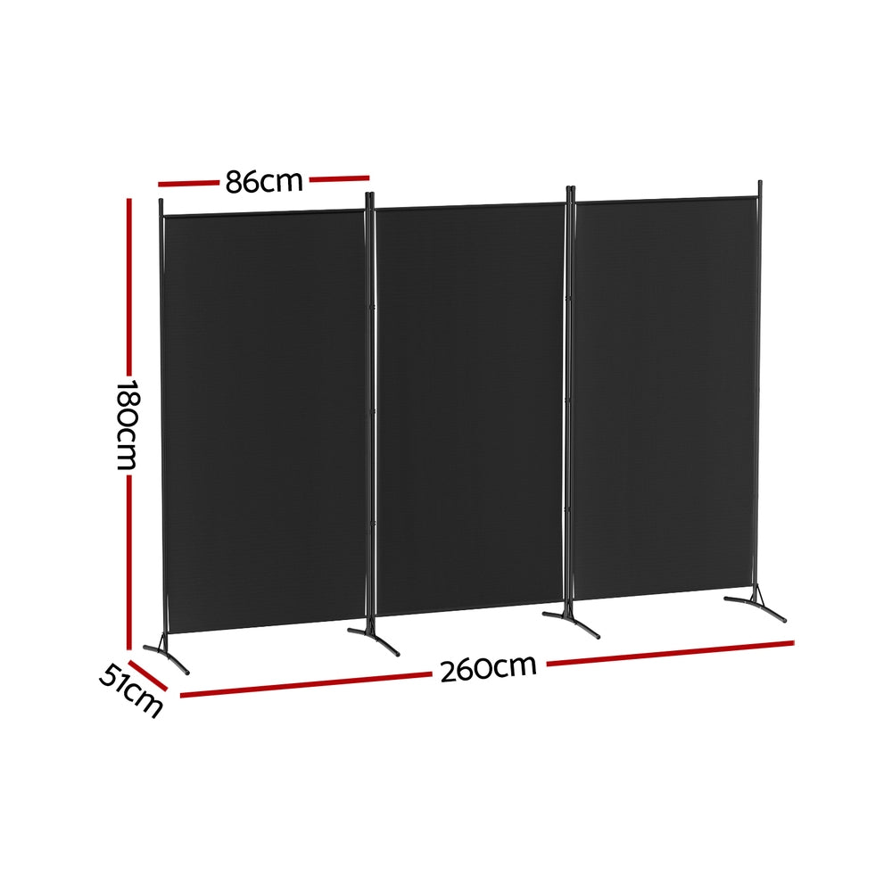 3 Panel Room Divider Screen 260x180cm Fabric Black