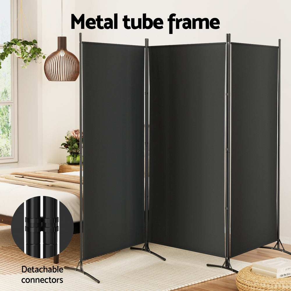 3 Panel Room Divider Screen 260x180cm Fabric Black