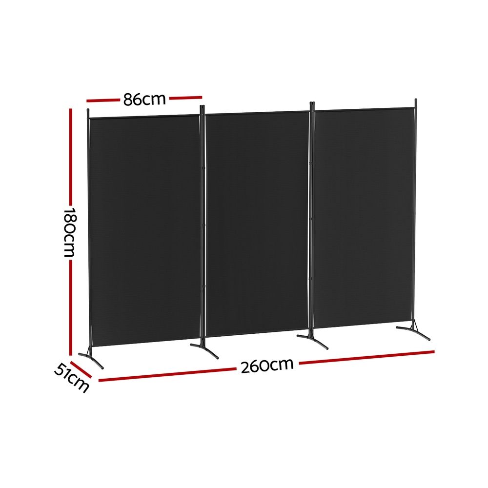 3 Panel Room Divider Set of 2 Folding Privacy Screen Fabric Room Separator Partition Black