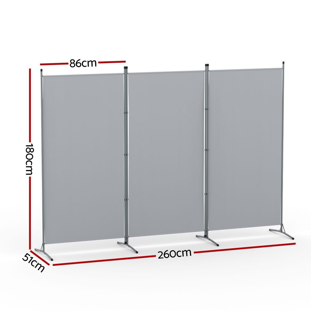 3 Panel Room Divider Set of 2 Folding Privacy Screen Fabric Room Separator Partition Grey