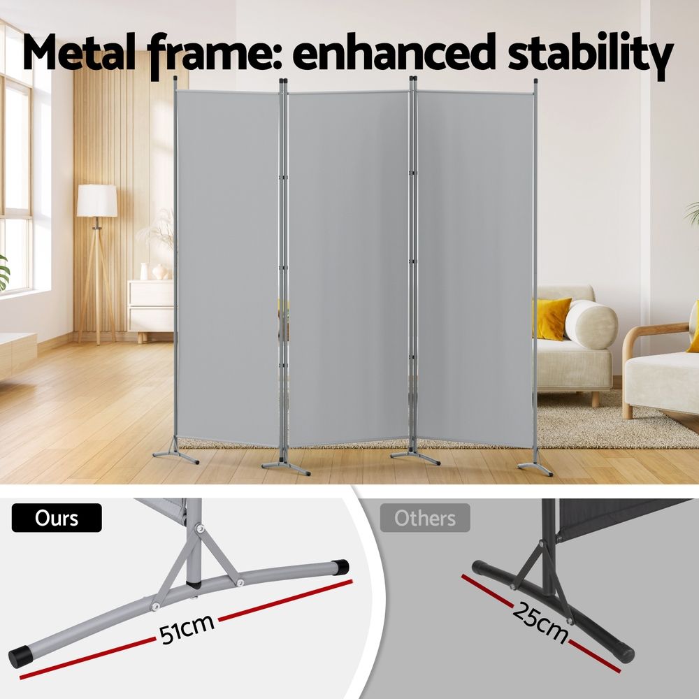 3 Panel Room Divider Set of 2 Folding Privacy Screen Fabric Room Separator Partition Grey