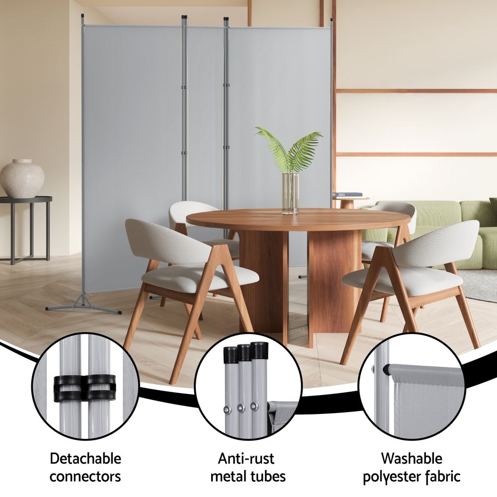 3 Panel Room Divider Set of 2 Folding Privacy Screen Fabric Room Separator Partition Grey