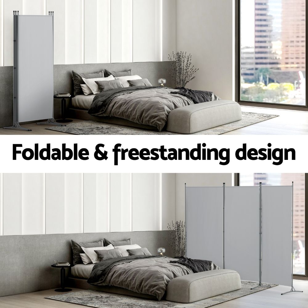 3 Panel Room Divider Set of 2 Folding Privacy Screen Fabric Room Separator Partition Grey