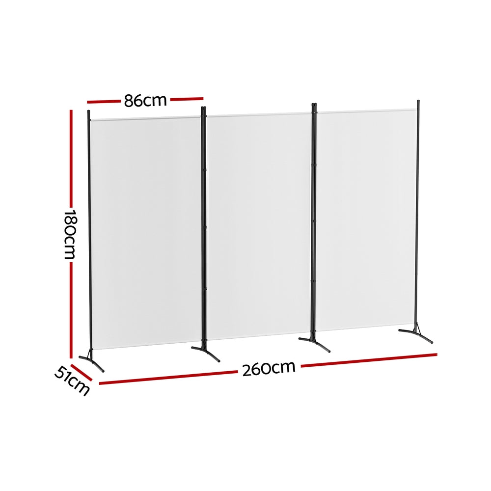 3 Panel Room Divider Screen 260x180cm Fabric White