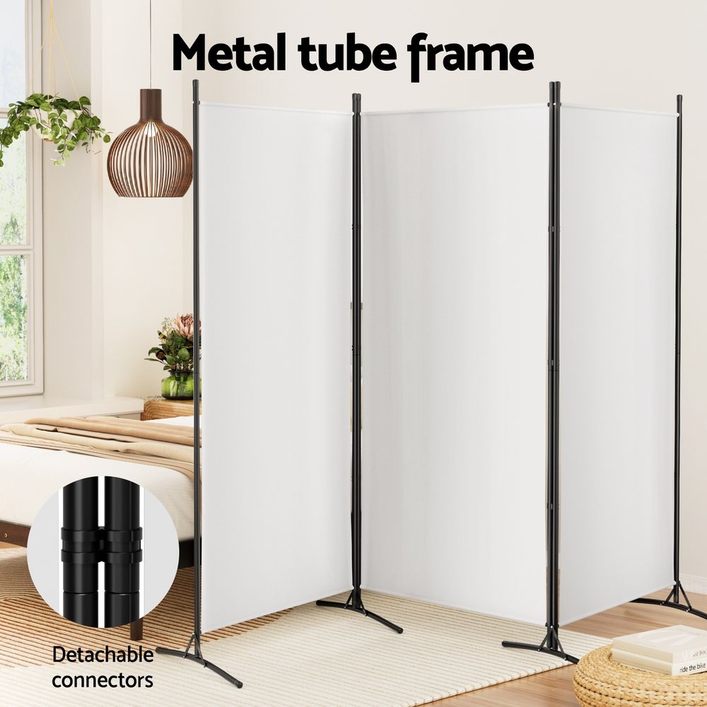3 Panel Room Divider Set of 2 Folding Privacy Screen Fabric Room Separator Partition White