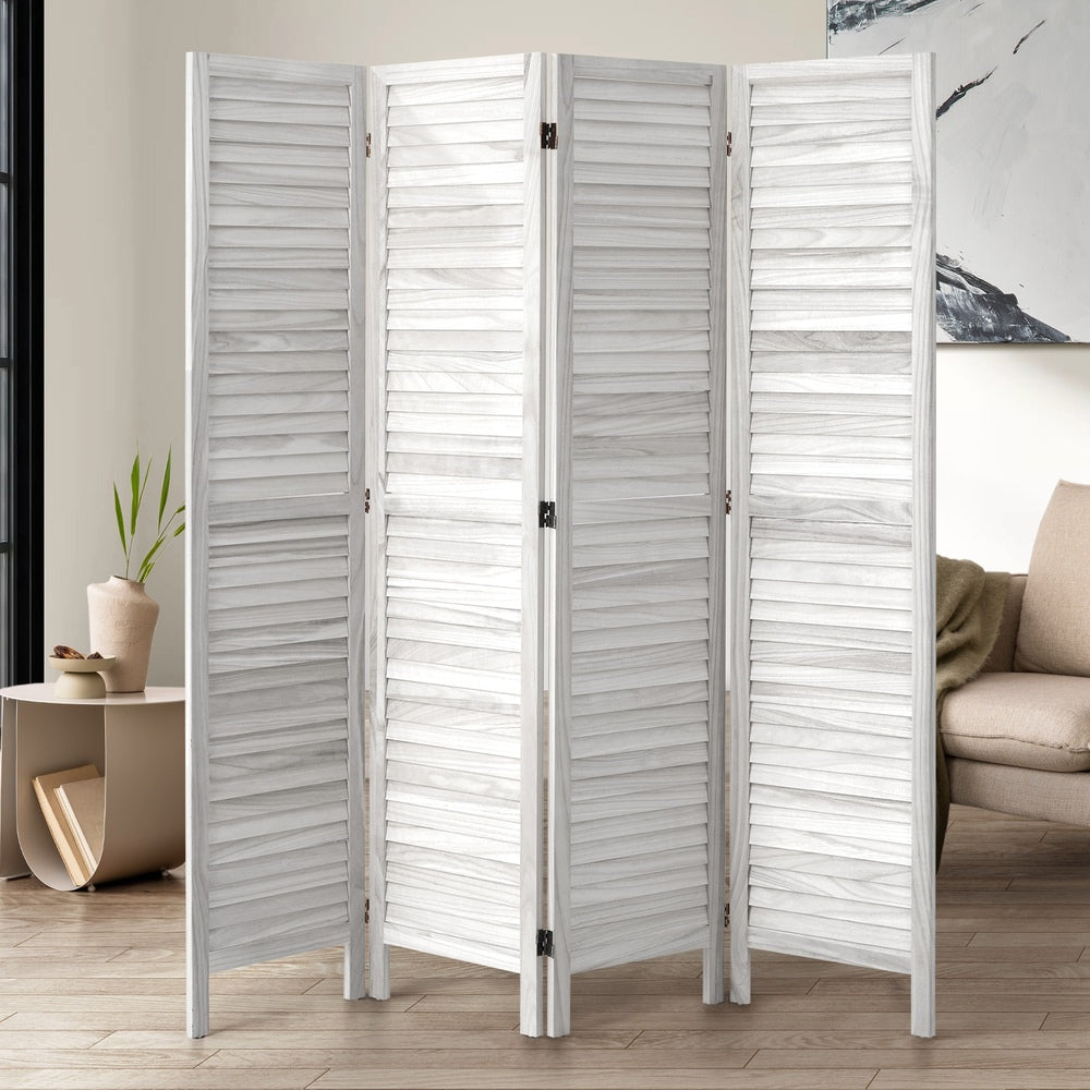 4 Panel Room Divider Timber Wooden Fold White