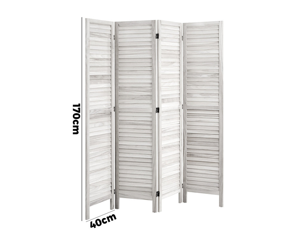 4 Panel Room Divider Timber Wooden Fold White