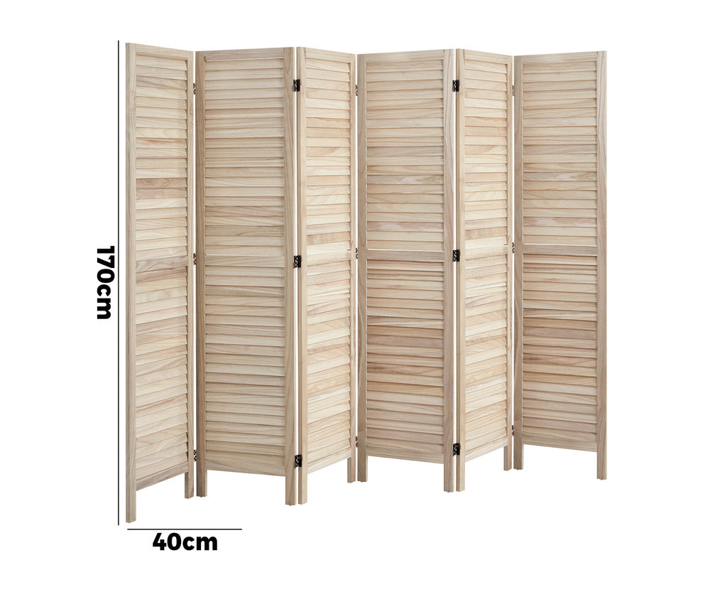 6 Panel Room Divider Timber Wooden Natural