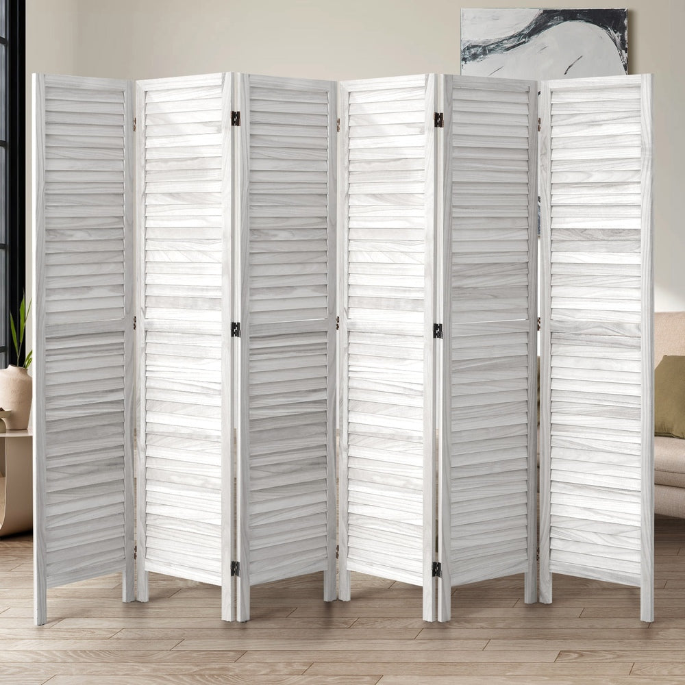 6 Panel Room Divider Timber Wooden Fold White