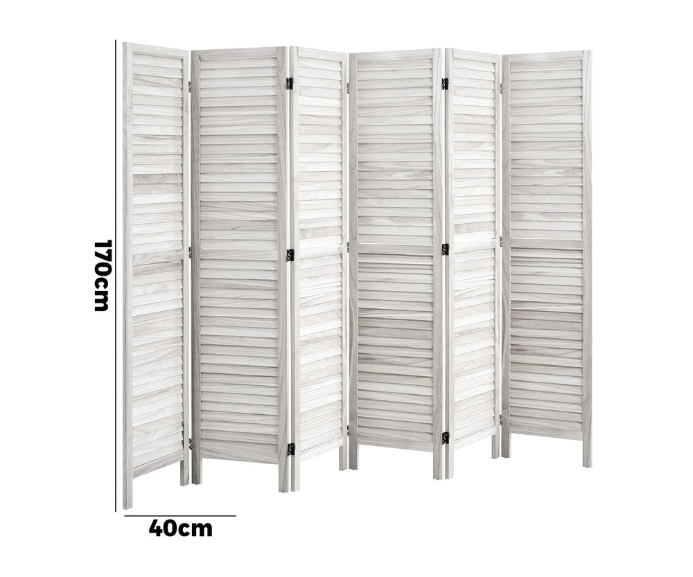 6 Panel Room Divider Timber Wooden Fold White