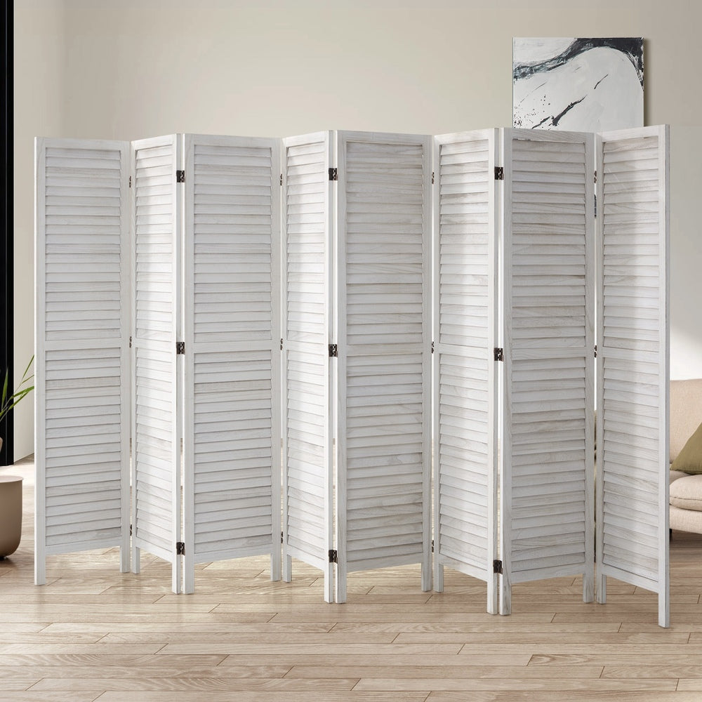 8 Panel Room Divider Timber Wooden Fold White