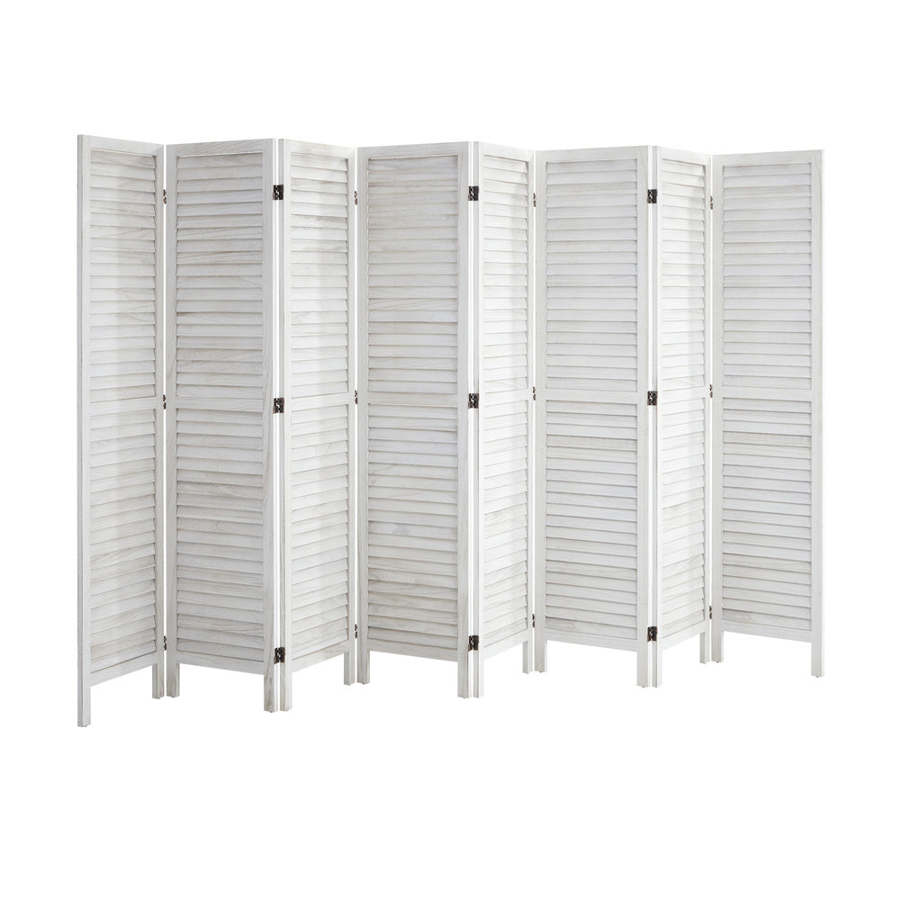 8 Panel Room Divider Timber Wooden Fold White