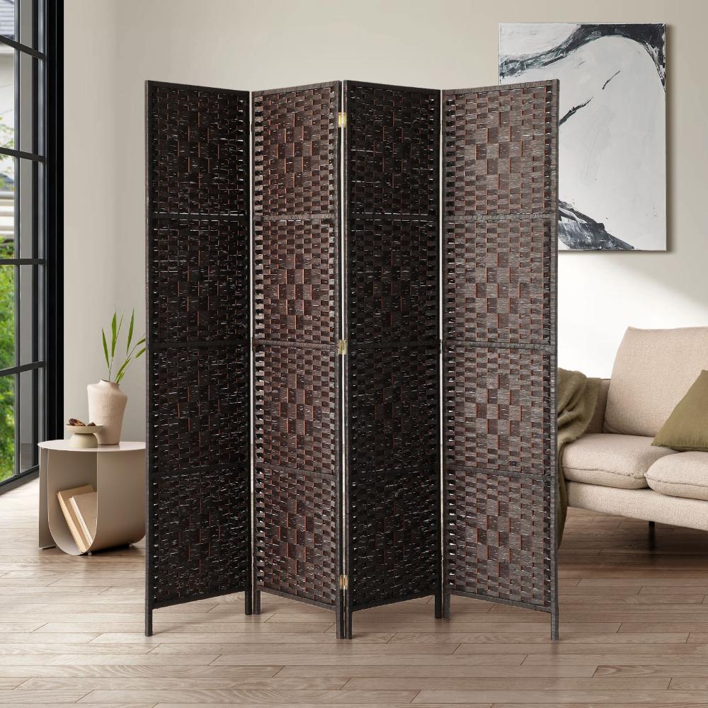 4 Panel Room Divider Privacy Screen Brown