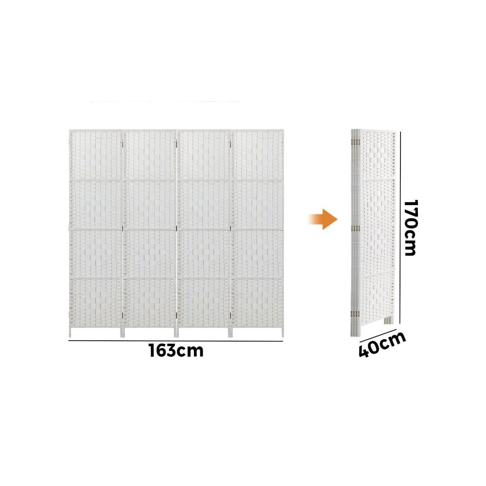 4 Panel Room Divider Privacy Screen White
