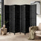 6 Panel Room Divider Privacy Screen Foldable Rattan Black 170cm Wooden