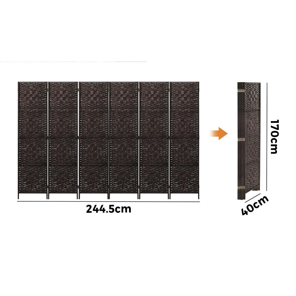 6 Panel Room Divider Privacy Screen Brown