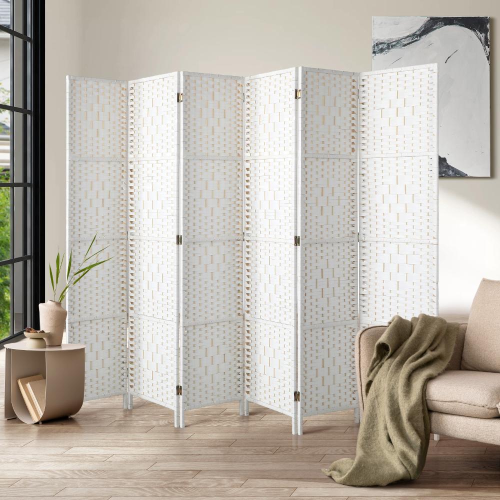 6 Panel Room Divider Privacy Screen White