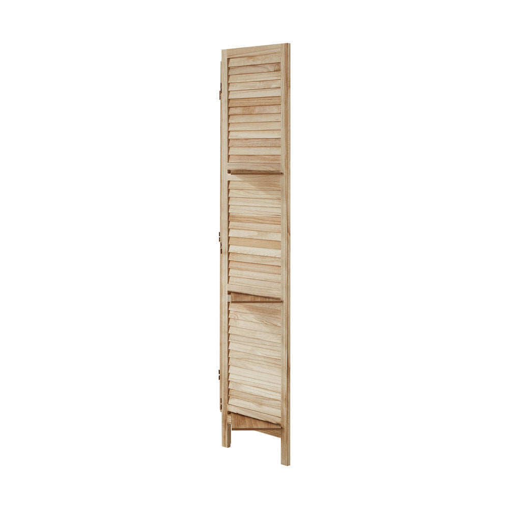 4 Panel Room Divider With Shelves Timber Wooden Natural