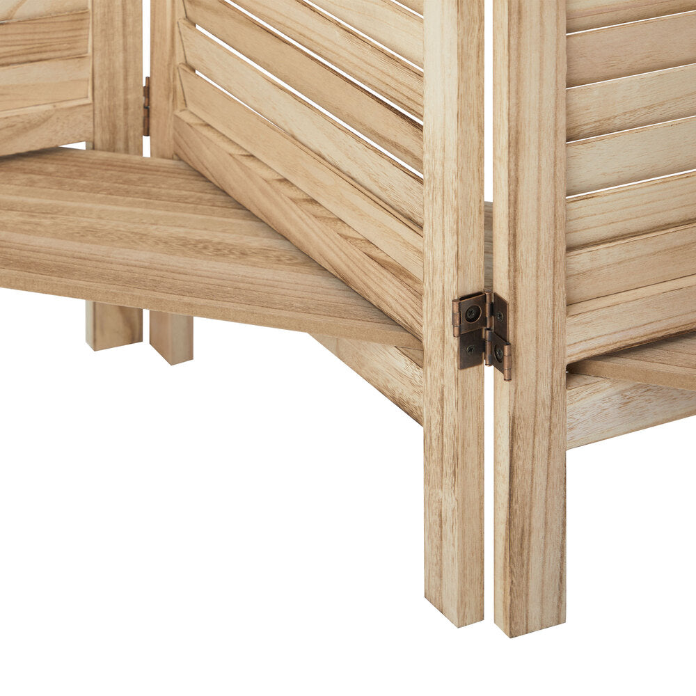 4 Panel Room Divider With Shelves Timber Wooden Natural