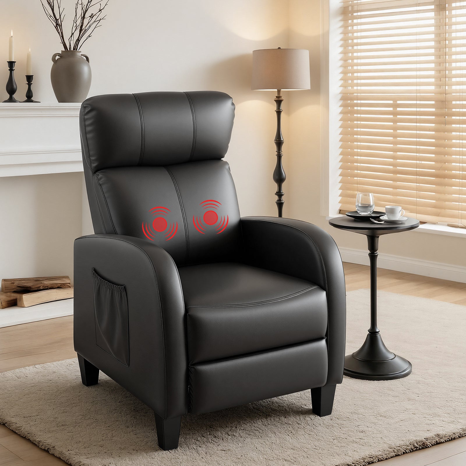 Massage Recliner Chair Small Recliner Sofa for Adults PU Leather Black