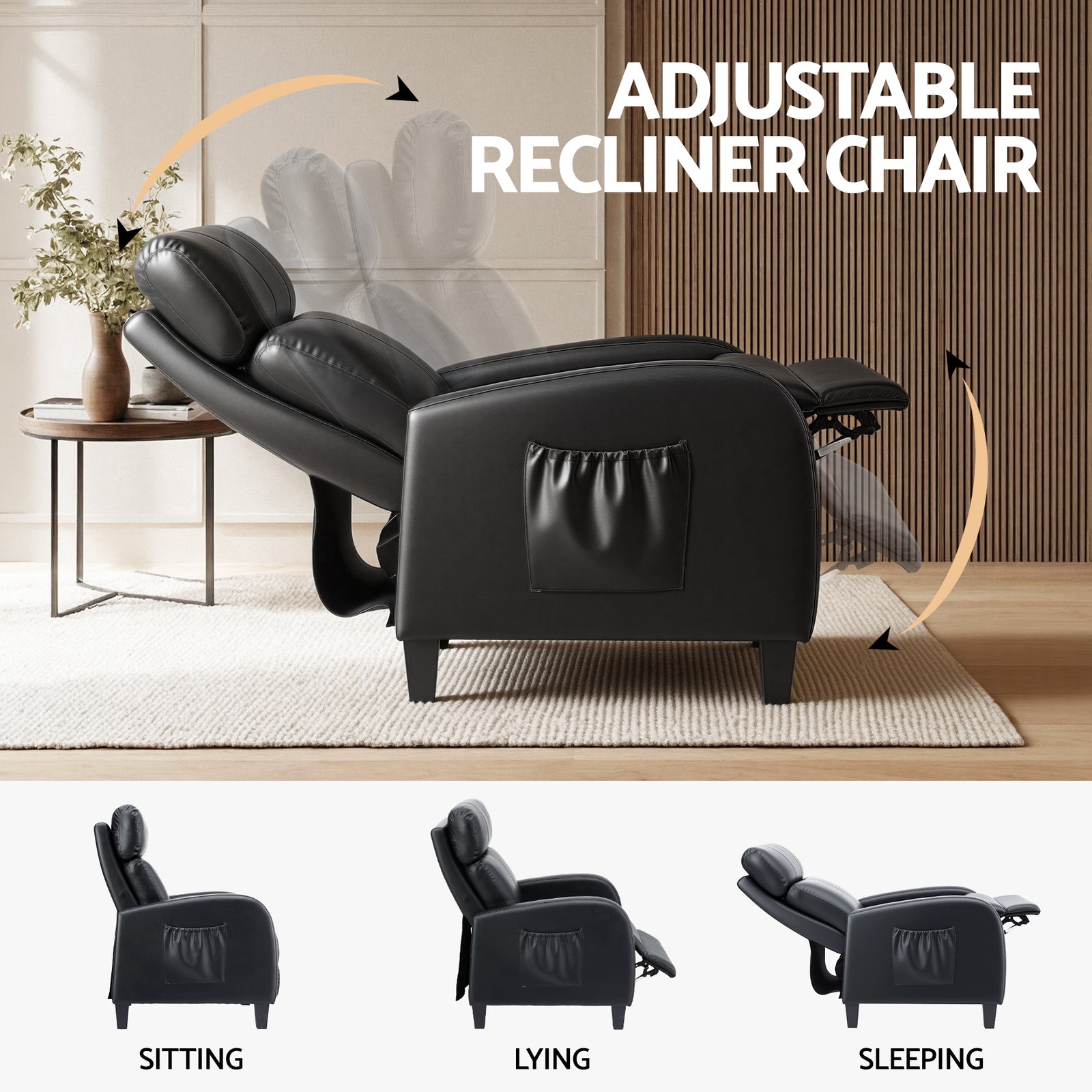 Massage Recliner Chair Small Recliner Sofa for Adults PU Leather Black